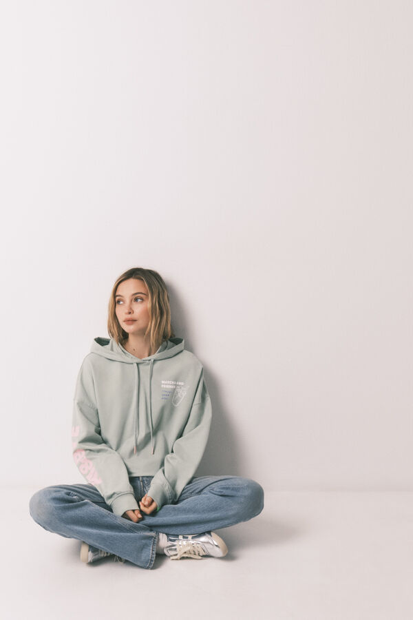 HI&BYE Sweatshirt com capuz em felpa de algod&atilde;o verde verde