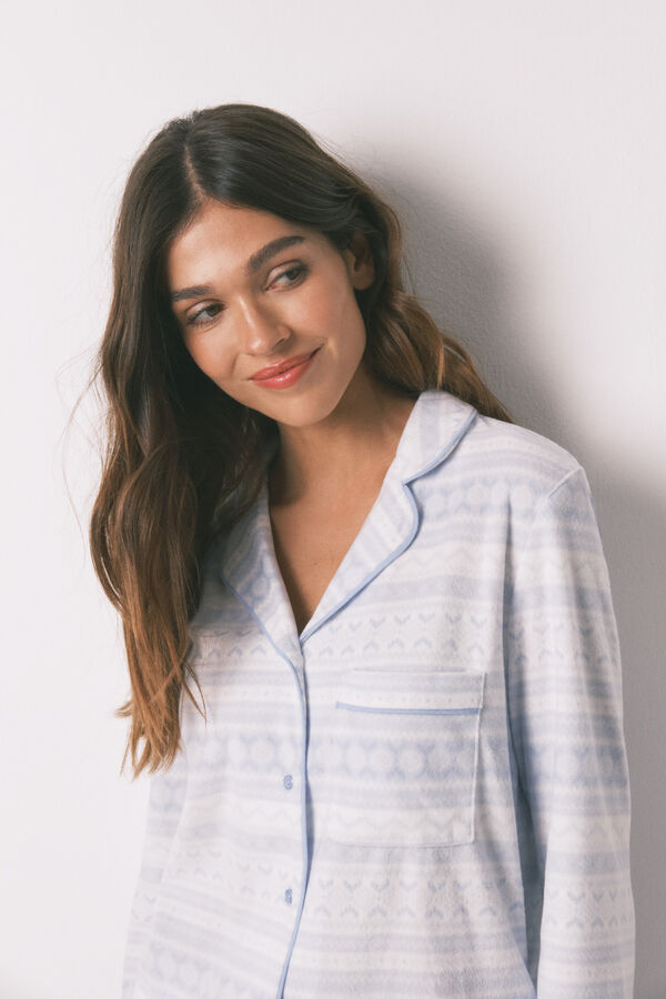 Women'secret Pijama largo camisero polar cenefa  estampado