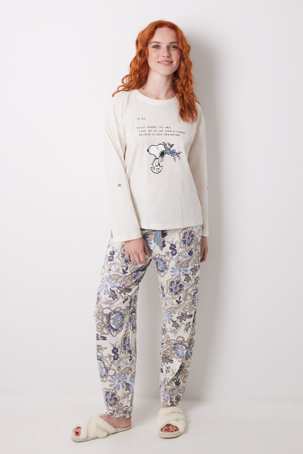 Women'secret Camiseta manga larga 100% algod&oacute;n Snoopy marfil