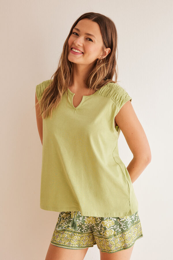 Women'secret Pijama corto algod&oacute;n flores orientales  verde