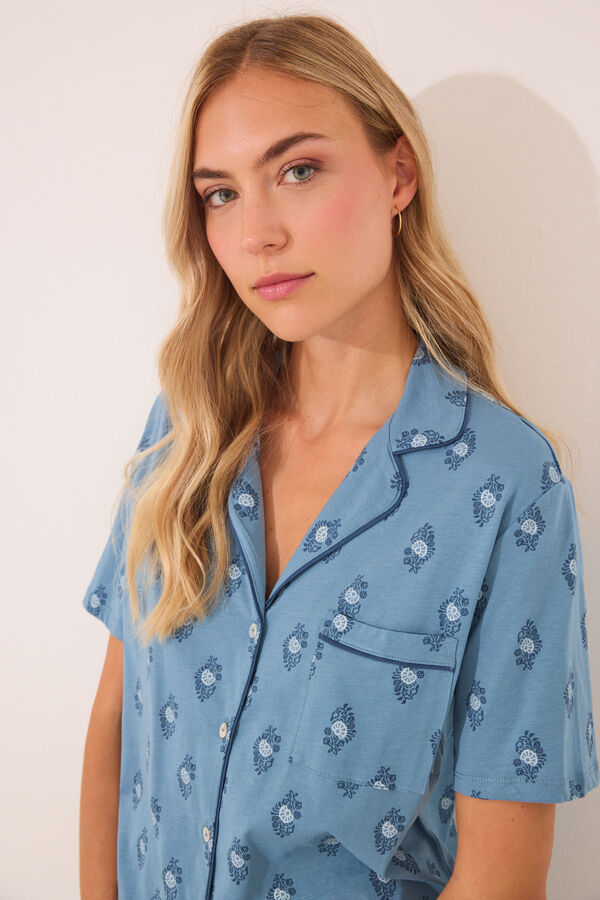 Women'secret Pijama camiseiro capri 100% algodão paisley azul