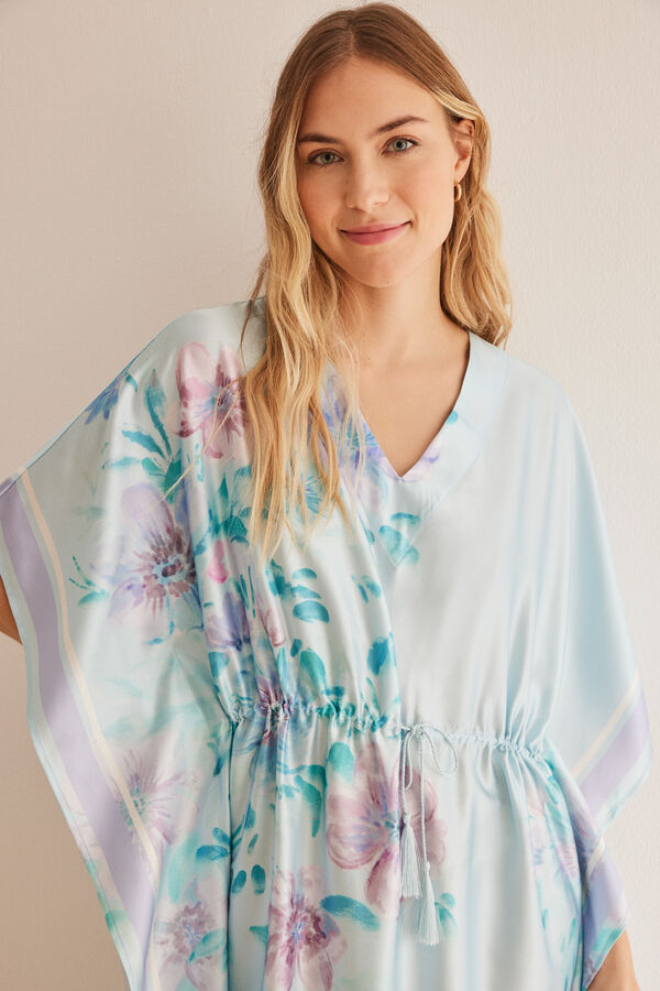 Women'secret Vestido caft&aacute;n sat&eacute;n flores estampado