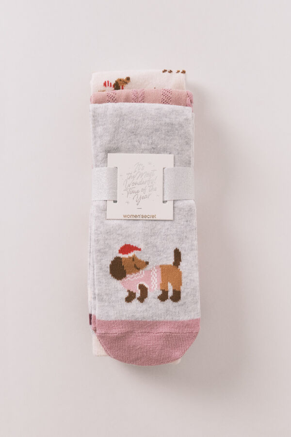 Women'secret Pack 3 calcetines largos algod&oacute;n perros salchichas  beige