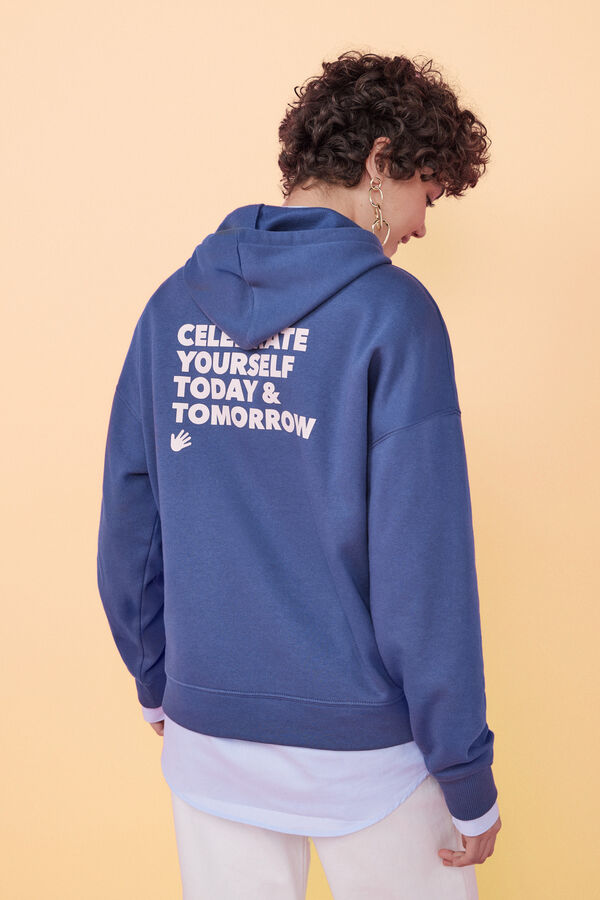 HI&BYE Sudadera capucha felpa azul oscuro logo azul