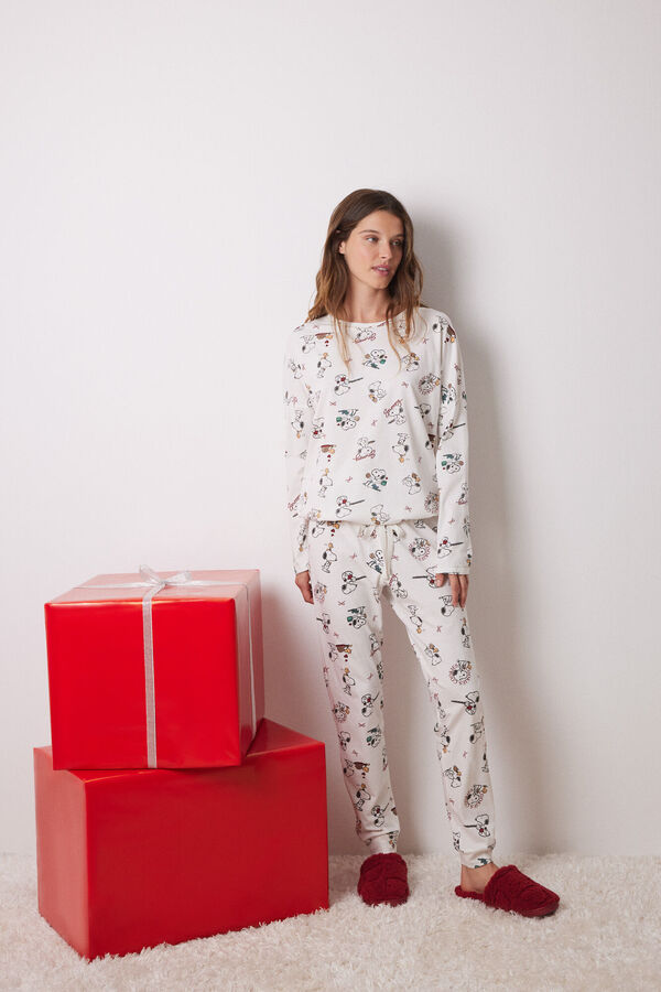 Women'secret Pijama largo 100% algodón Snoopy marfil
