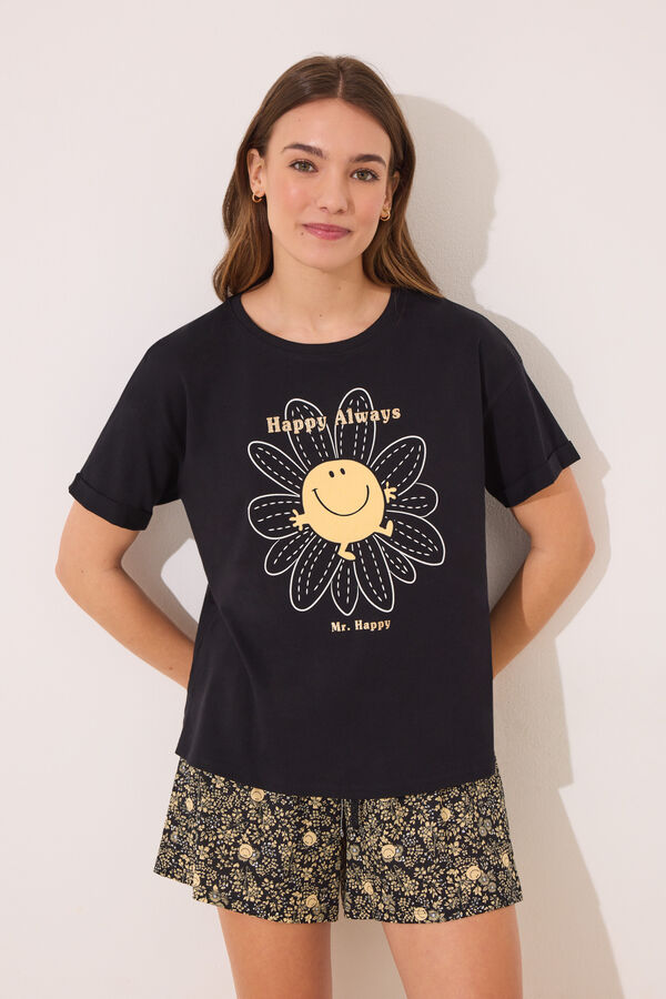 Women'secret Pijama corto 100% algod&oacute;n Little Miss Mr. Men  negro