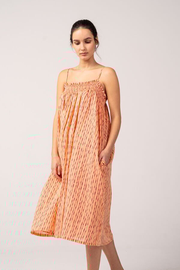 Abbacino Vestido playero de mujer de algod&oacute;n con estampado &eacute;tnico naranja