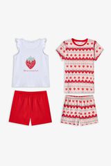Penti Pack 2 pijamas curtos infantis morangos vermelho