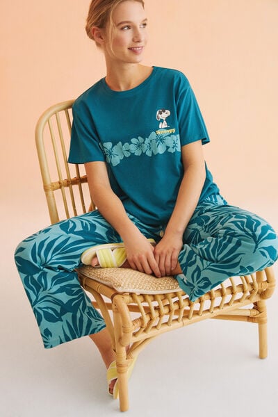 Womensecret Camiseta 100% algodón Snoopy azul verde