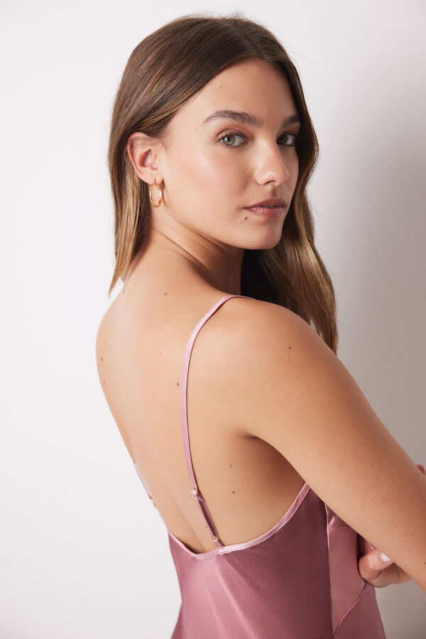 Women'secret Camisón largo satinado tirantes rosa oscuro rosa