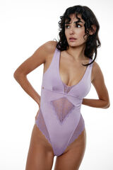 Black Limba Body de encaje y microfibra halter Manso Regal Orchid morado/lila