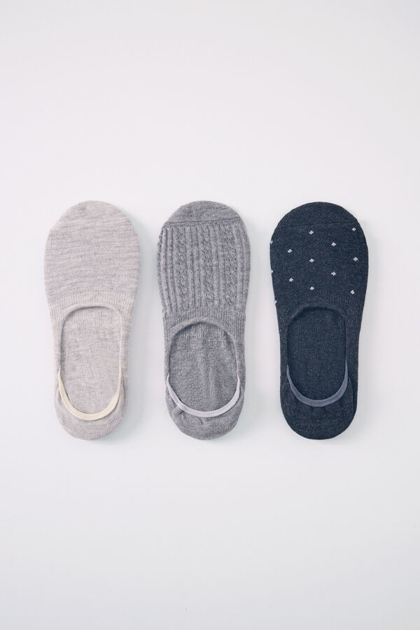 Women'secret Pack 3 meias invis&iacute;veis algod&atilde;o cinzentas estampado