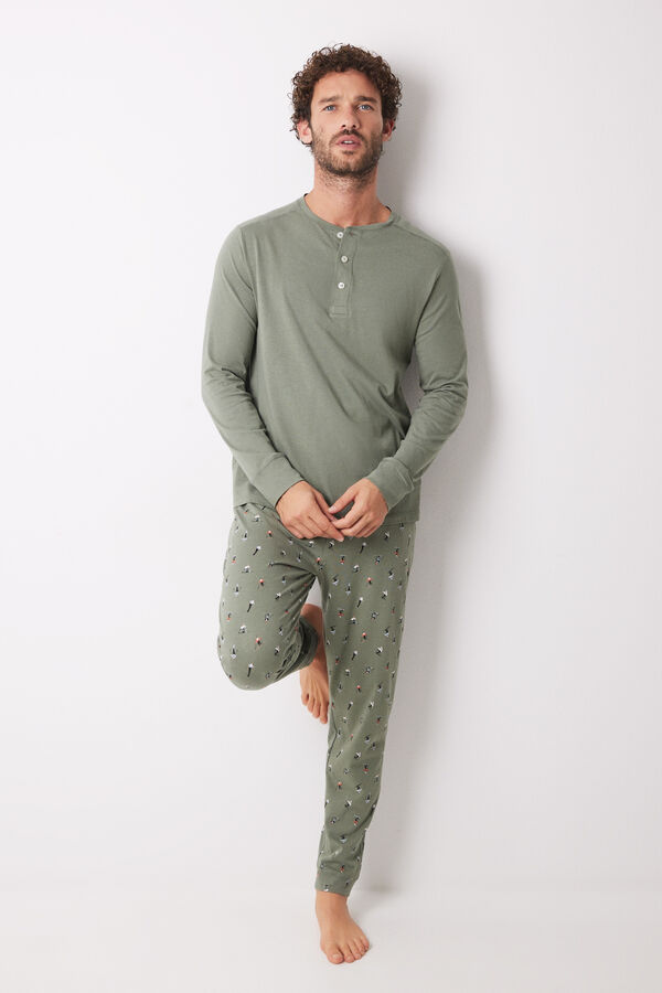 Women'secret Pijama largo hombre 100% algod&oacute;n ski verde