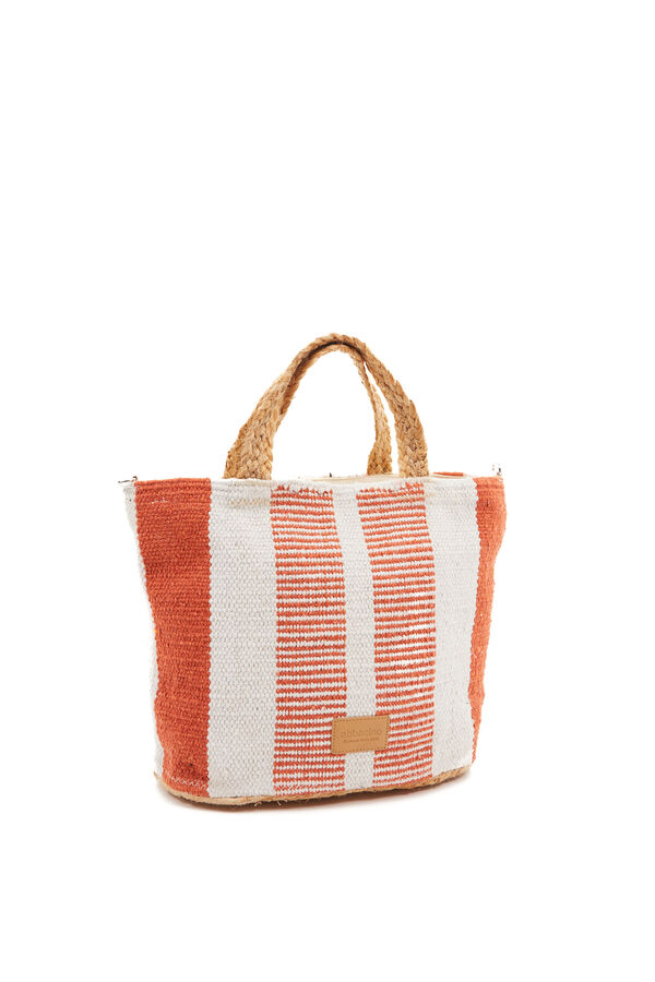 Abbacino Cesta pequena de ráfia riscas vermelho