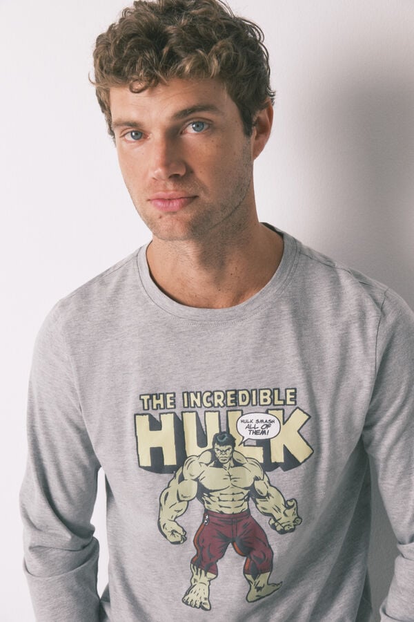 Women'secret Pijama largo hombre 100% algod&oacute;n "Hulk" gris