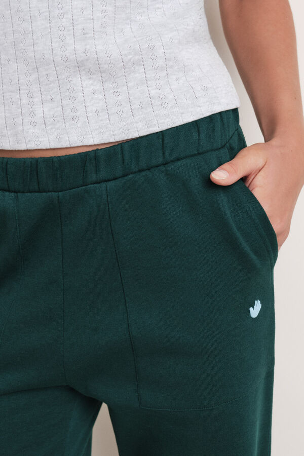 HI&BYE Pantal&oacute;n flare felpa algod&oacute;n verde verde