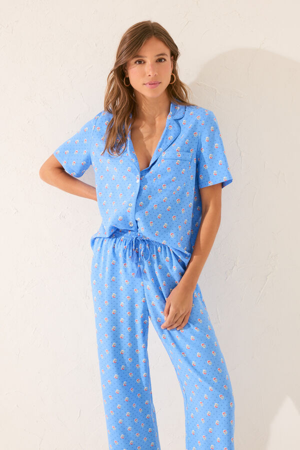Women'secret Pijama camisero Capri viscosa azul estampado