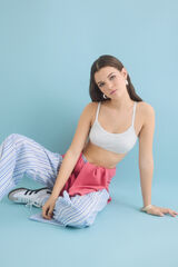 HI&BYE Top de soutien de algodão com copas removíveis em cinza cinzento