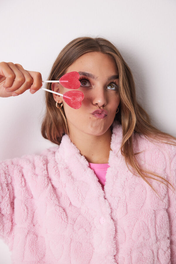 Women'secret Bata corta rosa pelo esponjoso corazones rosa