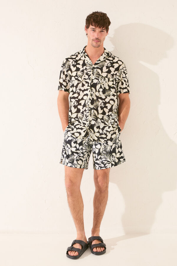 Women'secret Camisa masculina com estampado tropical Snoopy preto