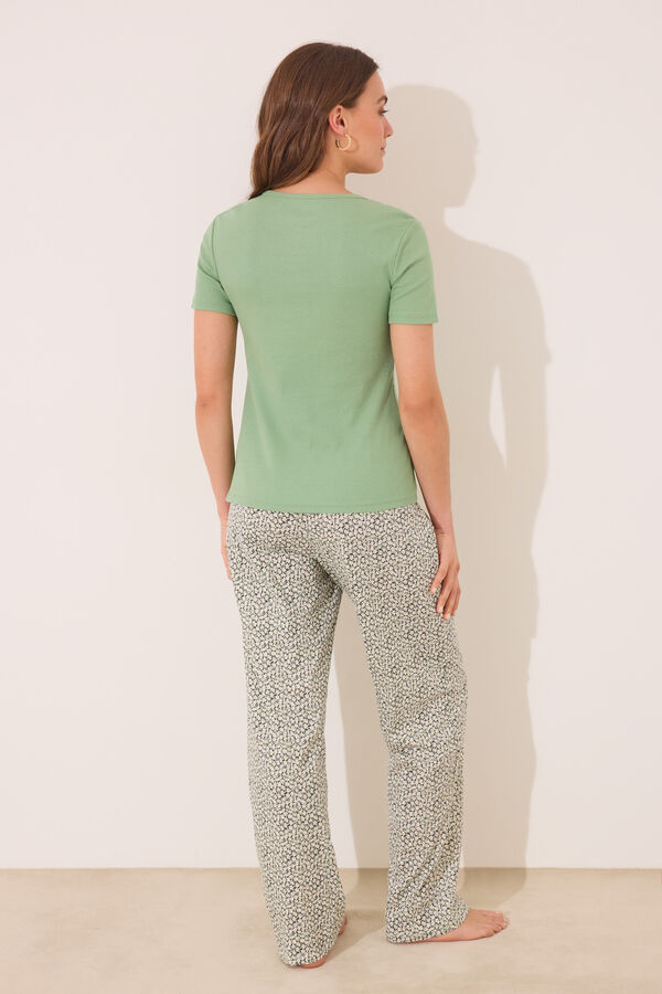 Women'secret Pijama comprido de algod&atilde;o canelado verde verde