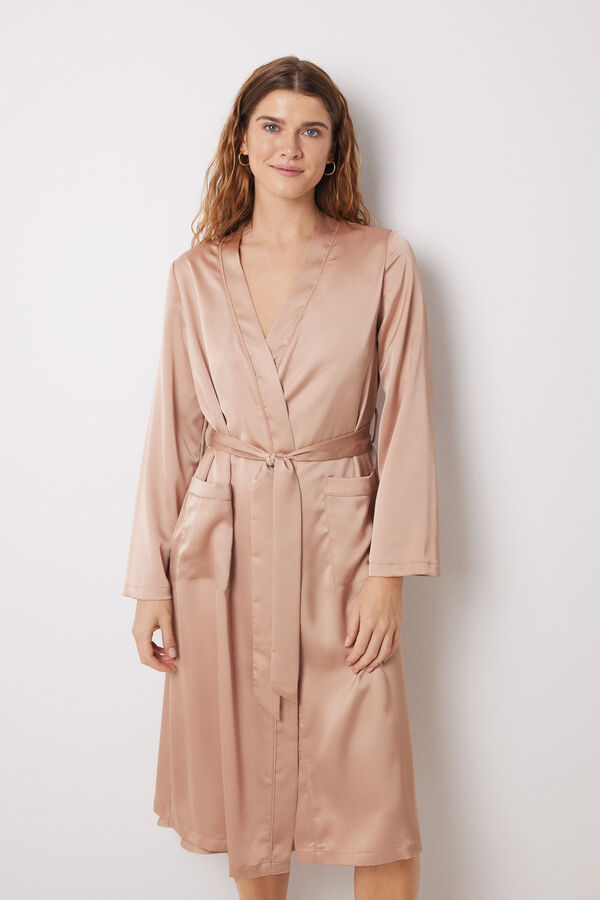 Women'secret Robe longo de cetim nude cru