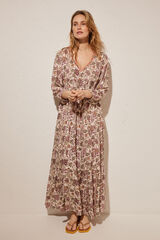 Women'secret Vestido largo estampado multicolor blanco