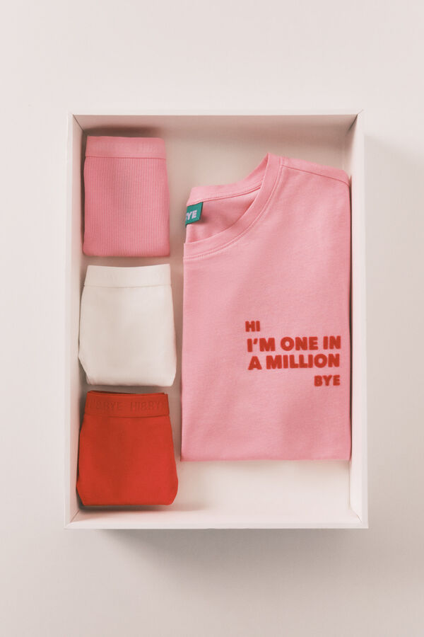 HI&BYE Pack 3 cuecas tanga em algod&atilde;o rosa, vermelho e branco branco