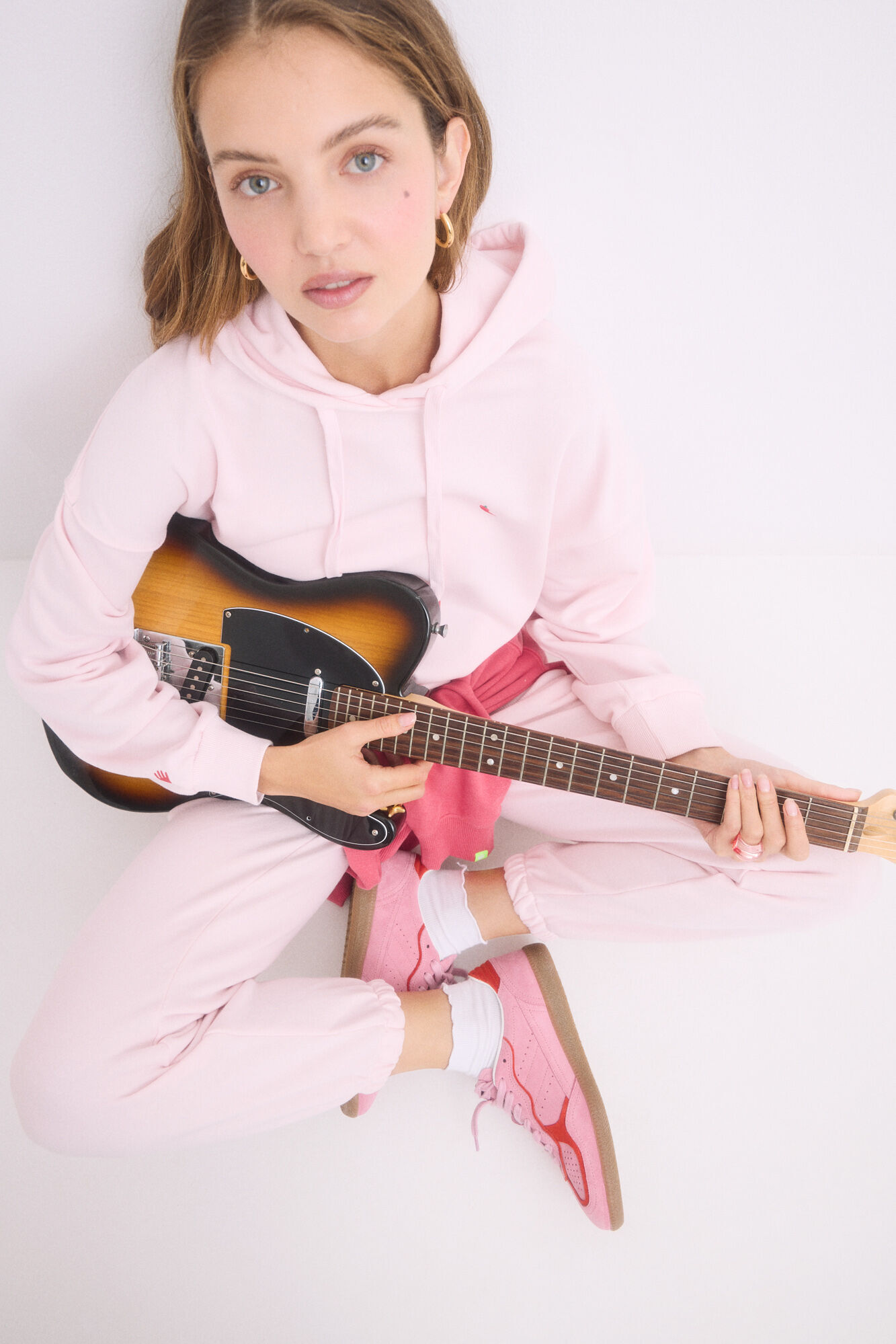 HI&BYE Sweatshirt de capuz rosa de algod&atilde;o