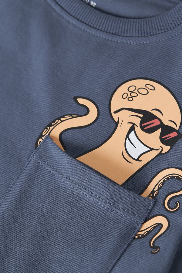Name it T-shirt manga curta com bolso de menino azul