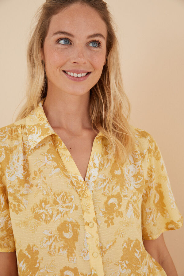 Women'secret Pijama camisero largo flores amarillo estampado