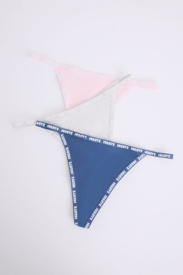 HI&BYE Pack 3 tangas tira rosa, gris, azul blanco