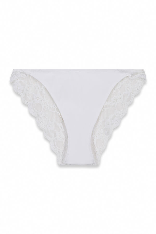 Women'secret Cuecas cl&aacute;ssicas em microfibra e renda branca branco