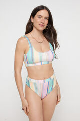 Pieces Top de bikini con estampado a rayas beige