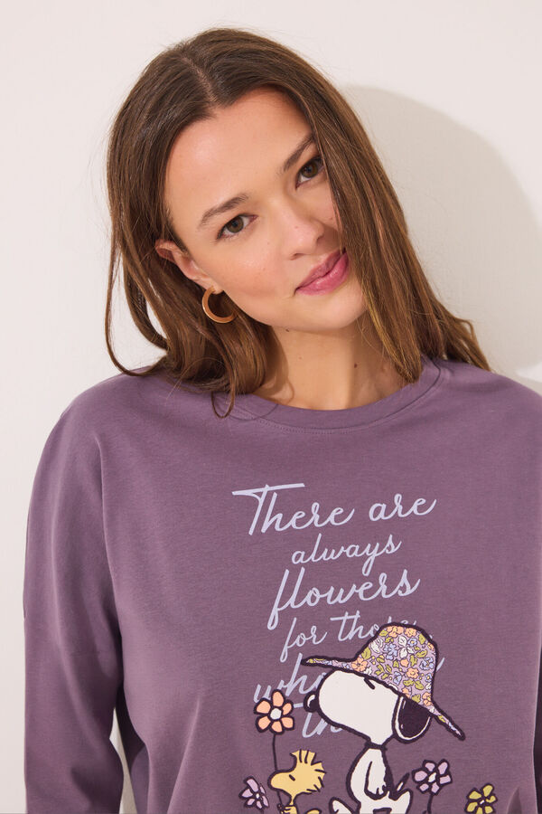 Women'secret Pijama largo 100% algod&oacute;n print Snoopy morado/lila