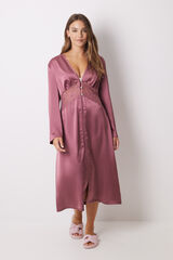 Women'secret Robe longo de cetim rosa com renda rosa