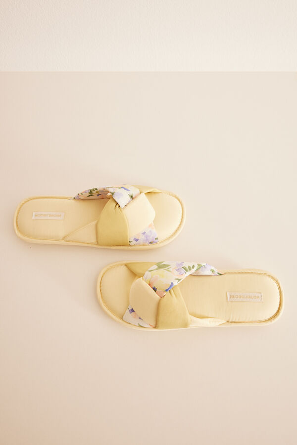 Women'secret Zapatillas casa tiras cruzadas amarillo amarillo