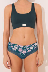 Women'secret Cueca brasileira larga com estampa floral verde verde