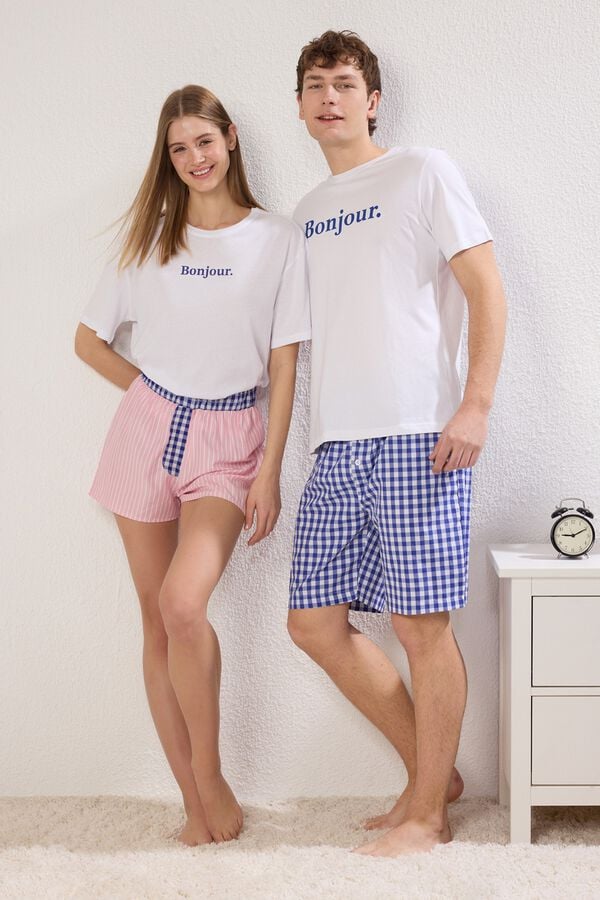 Trendyol Conjunto de pijama curto aos quadrados bege