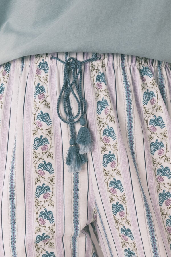 Women'secret Pantal&oacute;n largo carrot 100% algod&oacute;n cenefas marfil