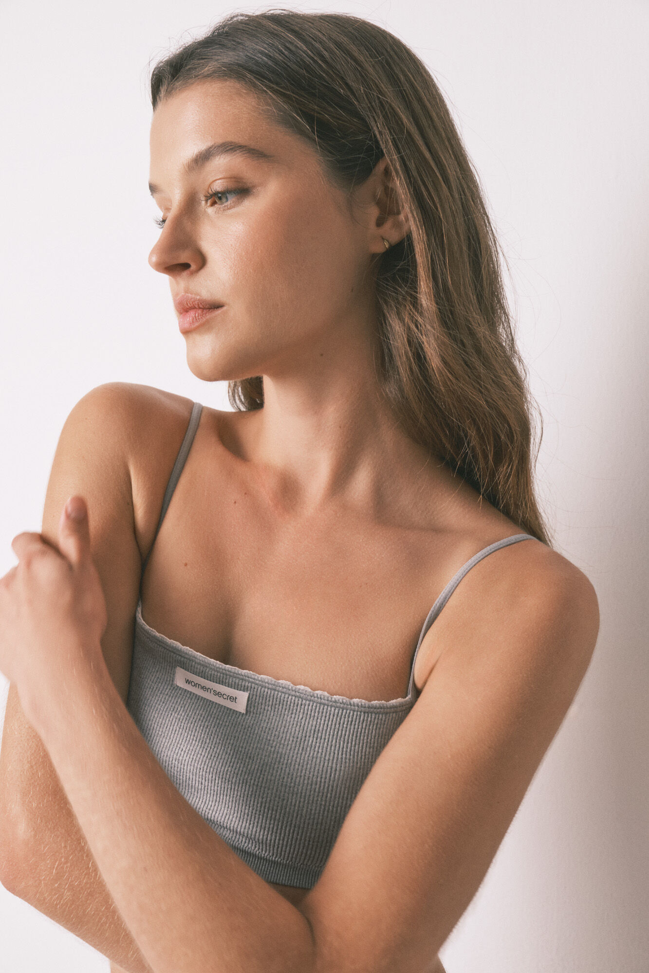 Women'secret Top reto sem costura canelado cinza