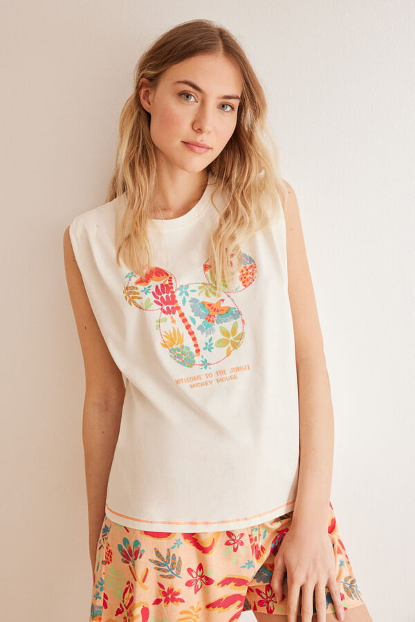 Women'secret Pijama corto 100% algod&oacute;n tropical marfil