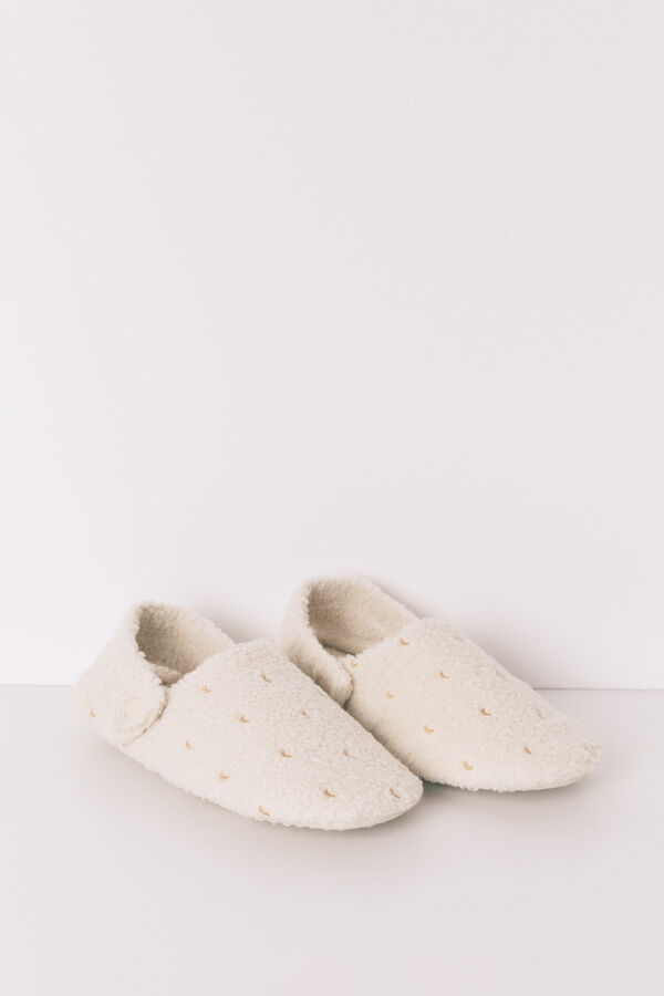 Women'secret Zapatillas casa borreguito blanco brillo marfil