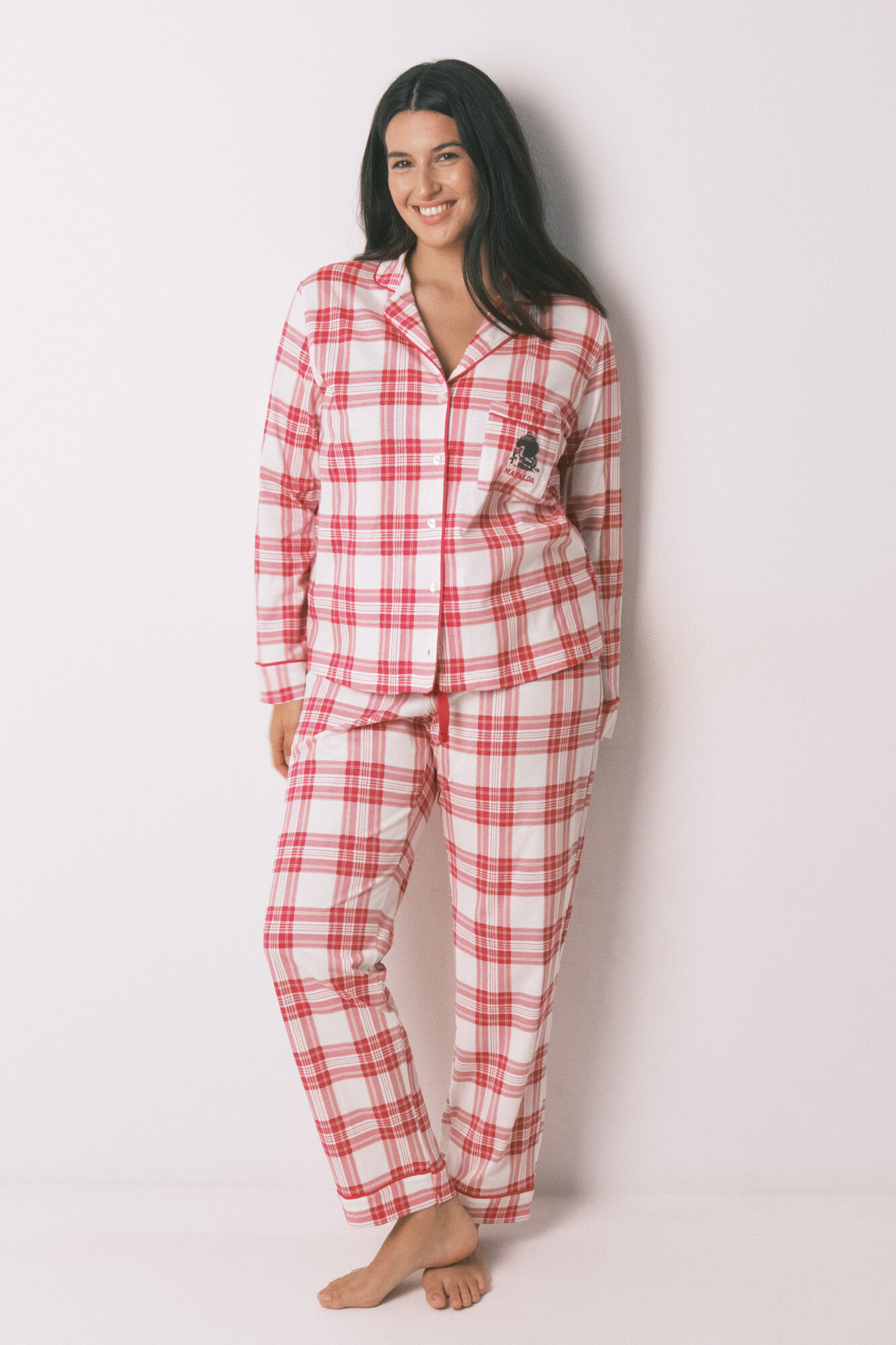 Women'secret Pijama estilo camisa 100% algod&atilde;o xadrez vermelho Mafalda
