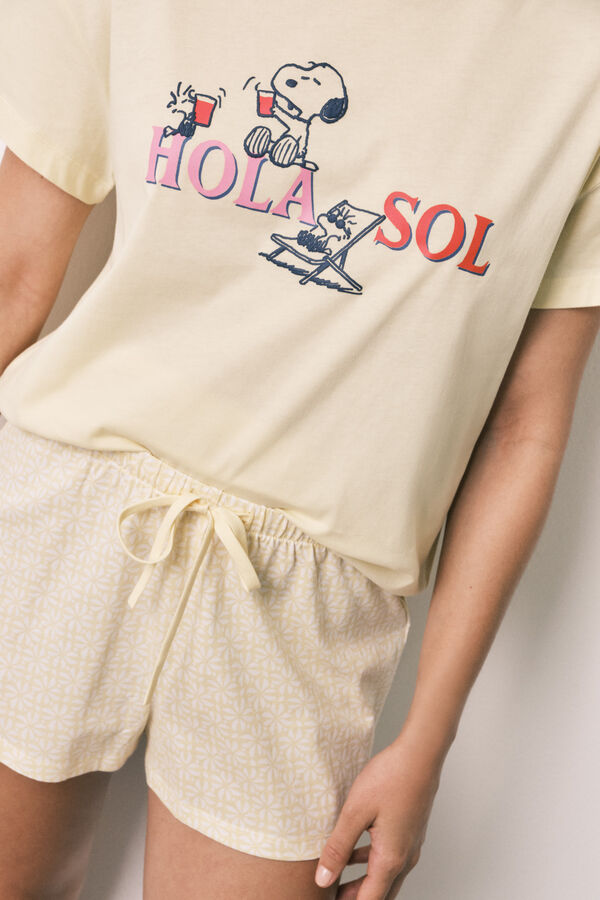 Women'secret Pijama curto em algod&atilde;o Snoopy amarelo branco