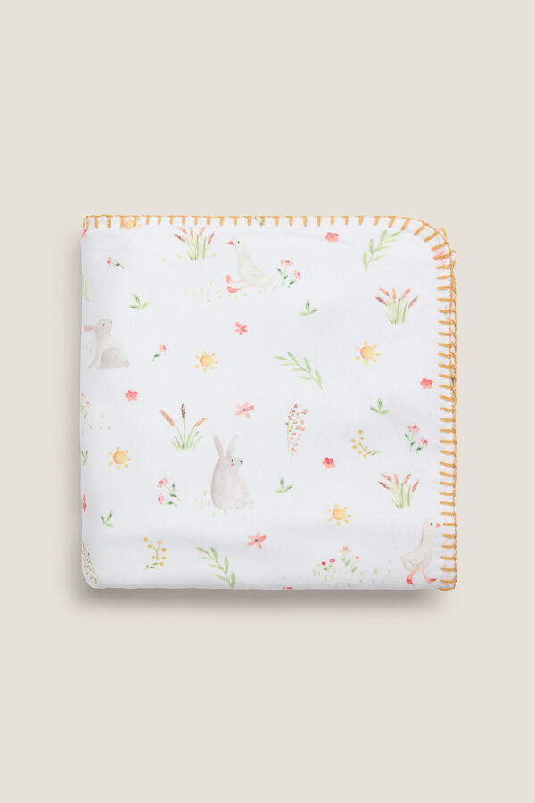 Textura Plaid polar estampado conejos blanco