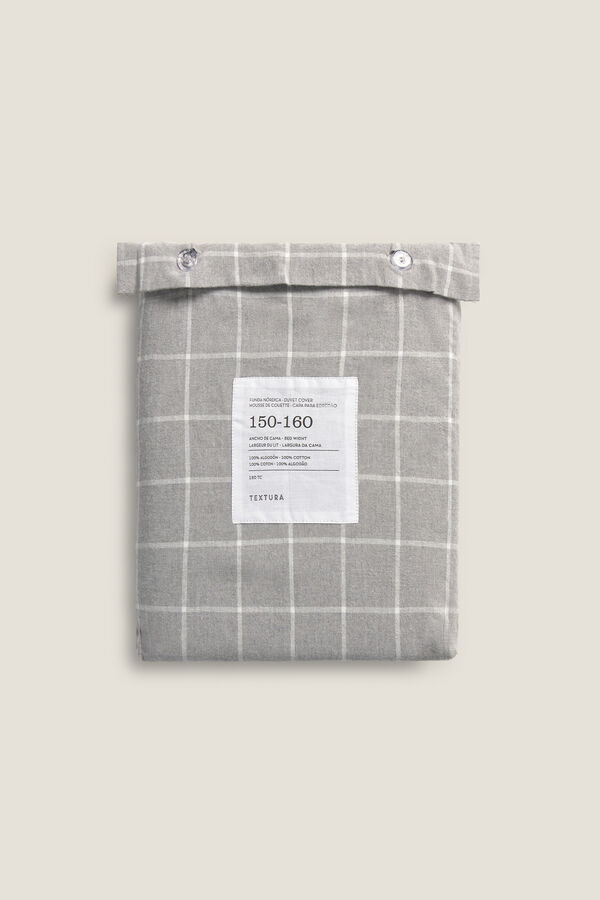 Textura Funda n&oacute;rdica algod&oacute;n franela cuadros gris