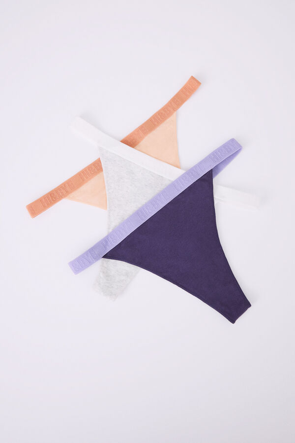 HI&BYE Pack 3 tangas algod&oacute;n gris, morado y naranja multicolor