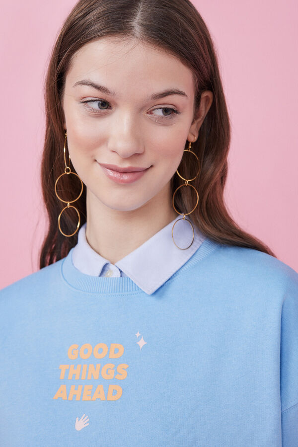 HI&BYE Sudadera felpa azul logo  azul