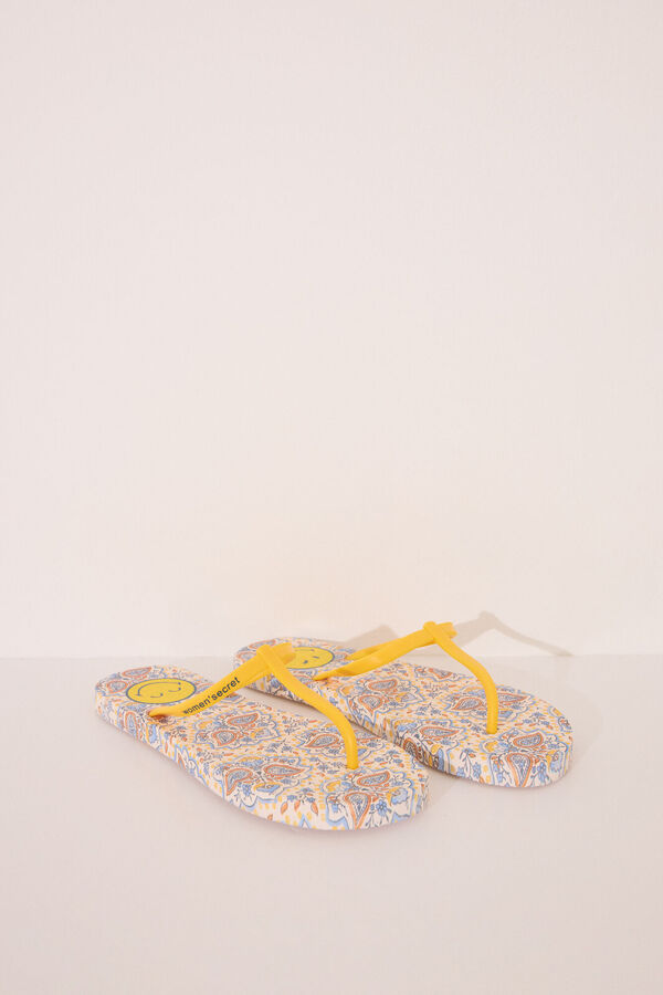 Women'secret Chanclas SmileyWorld&reg; tiras amarillas azul